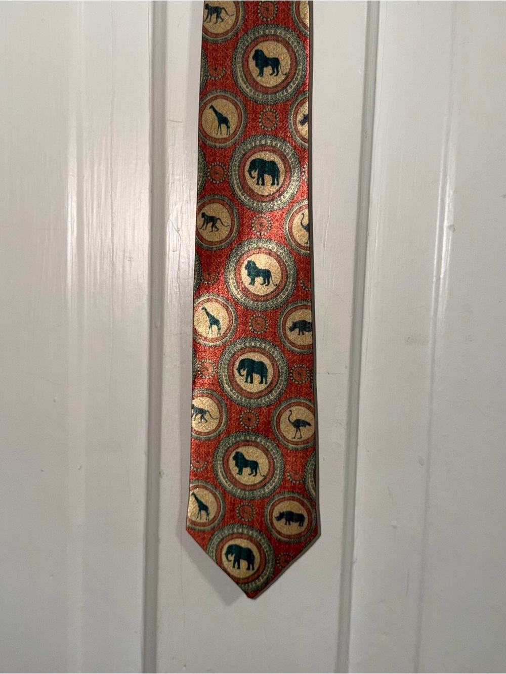 Printed‎ Animal Motif Tie in Rust and Gold safari